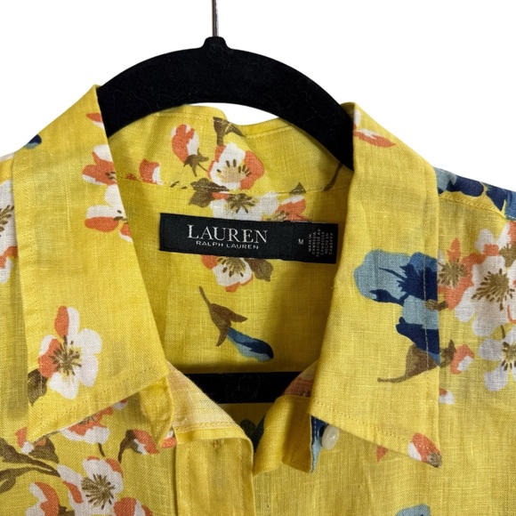 NWOT Lauren Ralph Lauren Shirt Floral Size M Yellow 100% Linen Blouse Button Up - Picture 4 of 6